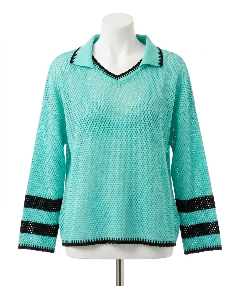 NEW ANGEL APPAREL crochet long sleeves top in mint/black